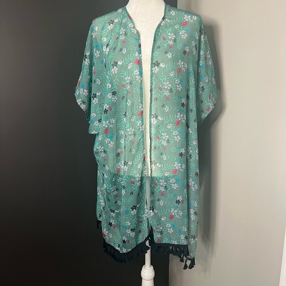 Serra‎ Woman's Floral Teal Scarf Wrap Swimsuit Cover Up- Size OS